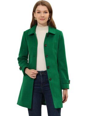 Women's Green Winter Overcoat Peter Pan Collar Single Breasted Pea Coat A-Line